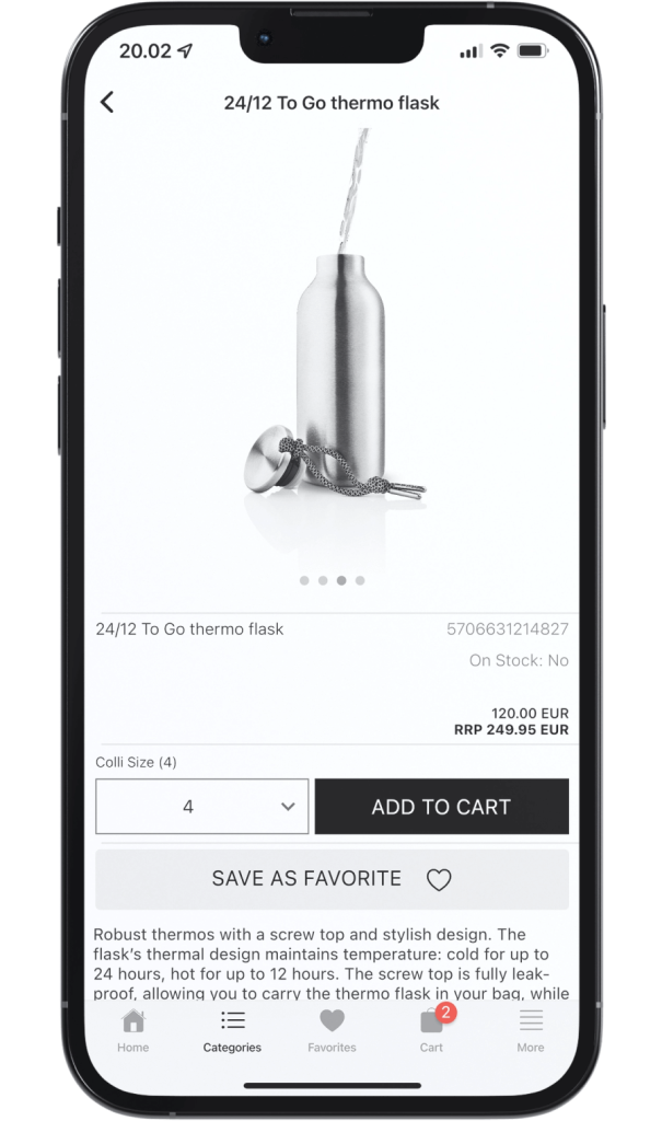 B2B Retailer app - prisvisning